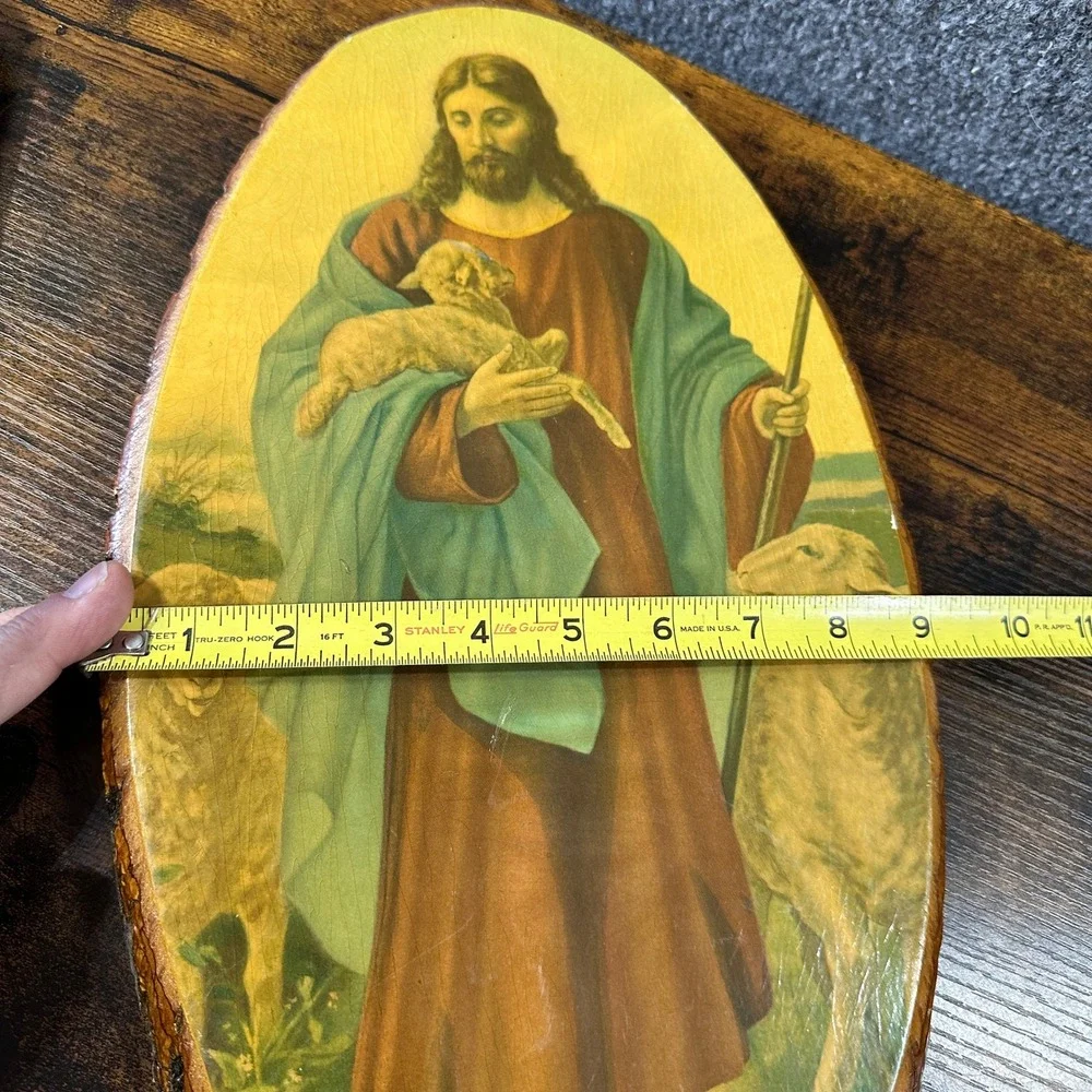 Vintage 1960's Jesus the Good Shepherd on Wood Bark 17
